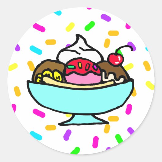 Ice Cream Banana Split Verjaardagsfeestje Ronde Sticker (Voorkant)