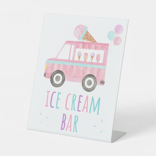 Ice Cream Bar Birthday Reclamebord Met Voetstuk (Voorkant)