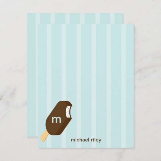 Ice Cream Bar Flat Bedankt Card - Blauw - (Voorkant / Achterkant)