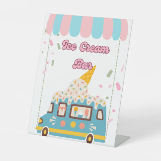 Ice Cream Bar Food Sign Tabletop Padestal Reclamebord Met Voetstuk
