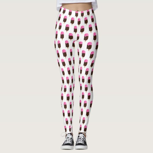Ice Cream Bar met aardbeienonderpingpatroon Leggings (Voorkant)