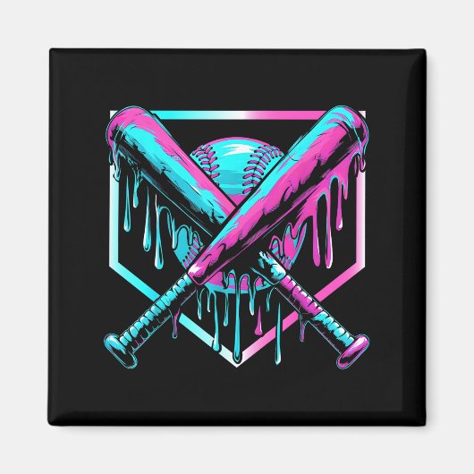 Ice Cream Baseball Drip Home Plate Bats Cool For B Magneet (Voorkant)