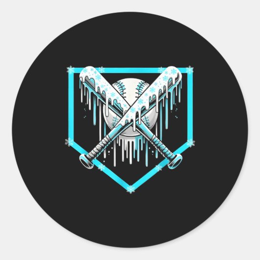 Ice Cream Baseball Drip Home Plate Bats Cool For B Ronde Sticker (Voorkant)