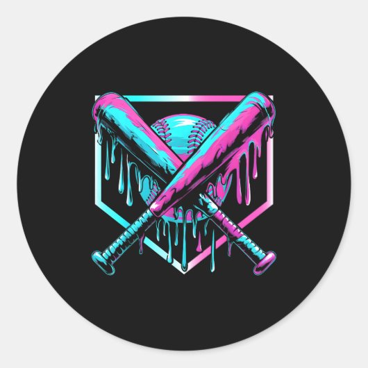 Ice Cream Baseball Drip Home Plate Bats Cool For B Ronde Sticker (Voorkant)