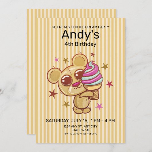 Ice Cream Beer 4th Birthday Party Invitation (Voorkant / Achterkant)