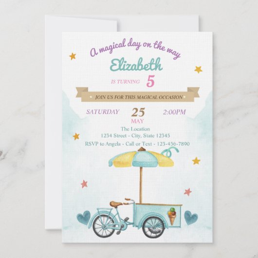 Ice Cream Bicycle, Cones, Birthday Kaart (Voorkant)