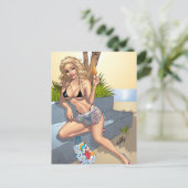 Ice Cream Bikini Girl Pin-up Art van Al Rio Briefkaart (Staand voorkant)