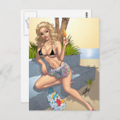 Ice Cream Bikini Girl Pin-up Art van Al Rio Briefkaart (Voorkant / Achterkant)