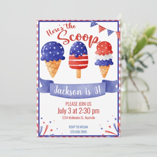 Ice Cream Birthday 4th patriottic the scoop Kaart (Staand voorkant)
