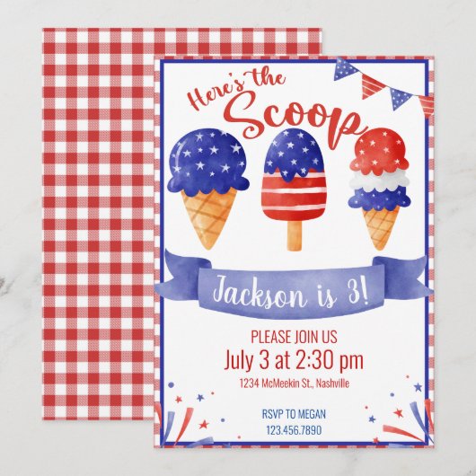 Ice Cream Birthday 4th patriottic the scoop Kaart (Voorkant / Achterkant)