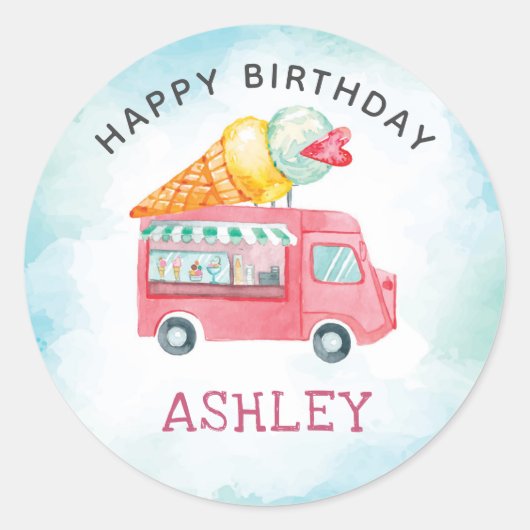 Ice Cream Birthday Happy Birthday Ronde Sticker (Voorkant)