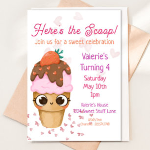 Ice Cream Birthday Invitation, 4e verjaardag Kaart