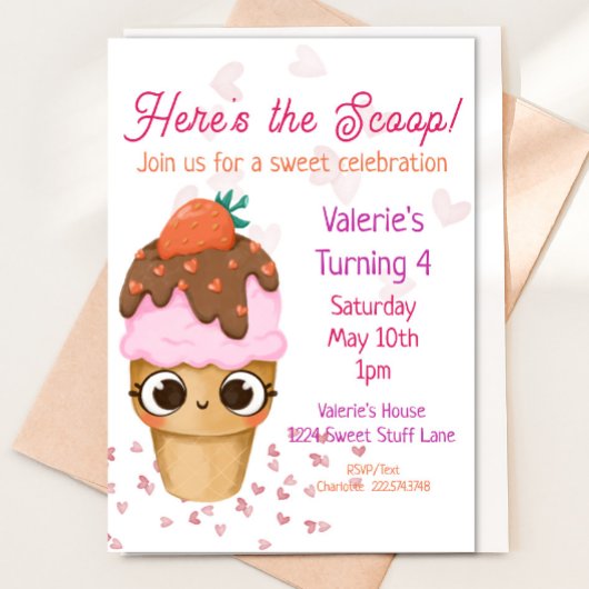 Ice Cream Birthday Invitation, 4e verjaardag Kaart