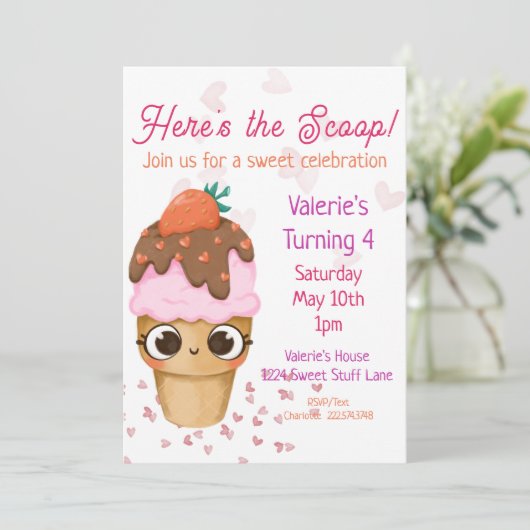 Ice Cream Birthday Invitation, 4e verjaardag Kaart (Staand voorkant)
