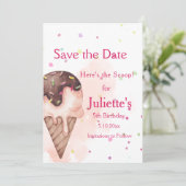 Ice Cream Birthday Invitation, 5e verjaardag Save The Date (Staand voorkant)