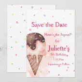 Ice Cream Birthday Invitation, 5e verjaardag Save The Date (Voorkant / Achterkant)