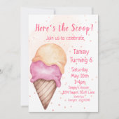 Ice Cream Birthday Invitation, 6e verjaardag Kaart (Voorkant)
