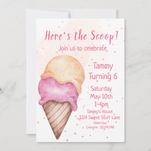 Ice Cream Birthday Invitation, 6e verjaardag Kaart (Voorkant)