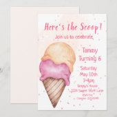 Ice Cream Birthday Invitation, 6e verjaardag Kaart (Voorkant / Achterkant)