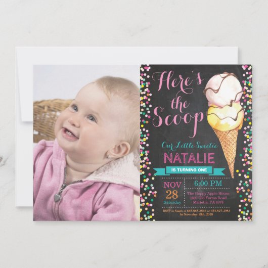 Ice Cream Birthday Invitation Summer Chalkboard Kaart (Voorkant)