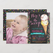 Ice Cream Birthday Invitation Summer Chalkboard Kaart (Voorkant / Achterkant)