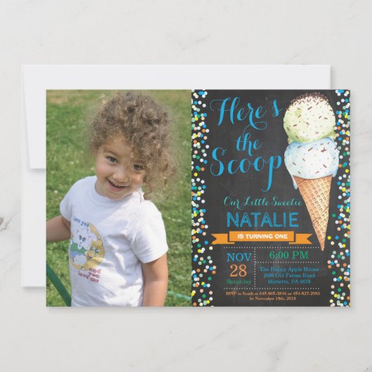Ice Cream Birthday Invitation Summer Chalkboard Kaart (Voorkant)