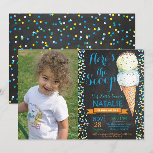 Ice Cream Birthday Invitation Summer Chalkboard Kaart (Voorkant / Achterkant)