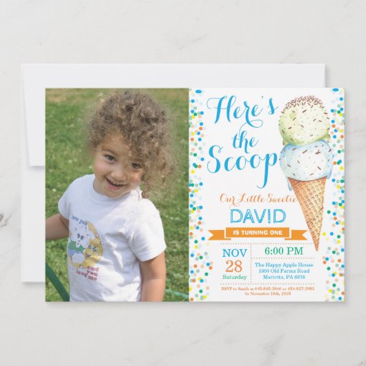 Ice Cream Birthday Invitation Summer Kaart (Voorkant)