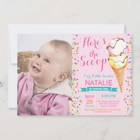 Ice Cream Birthday Invitation Summer Kaart (Voorkant)