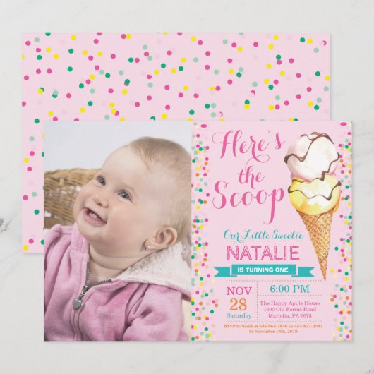 Ice Cream Birthday Invitation Summer Kaart (Voorkant / Achterkant)