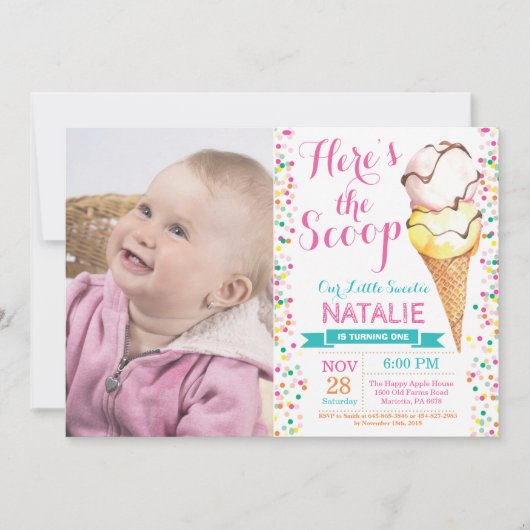 Ice Cream Birthday Invitation Summer Kaart (Voorkant)
