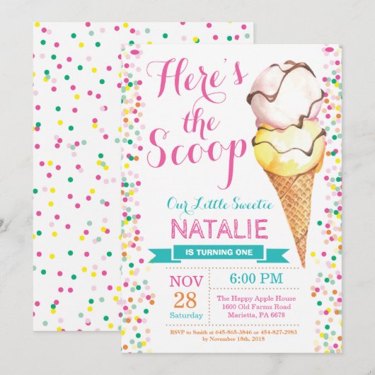 Ice Cream Birthday Invitation Summer Kaart (Voorkant / Achterkant)
