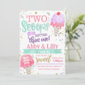Ice Cream Birthday Invitation - Twins Two Scoops Kaart (Staand voorkant)
