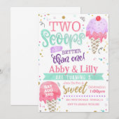 Ice Cream Birthday Invitation - Twins Two Scoops Kaart (Voorkant / Achterkant)
