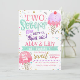 Ice Cream Birthday Invitation - Twins Two Scoops Kaart