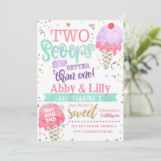 Ice Cream Birthday Invitation - Twins Two Scoops Kaart