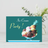 ICE CREAM BIRTHDAY PARTY 2, blauw groen Kaart (Staand voorkant)