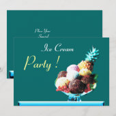 ICE CREAM BIRTHDAY PARTY 2, blauw groen Kaart (Voorkant / Achterkant)