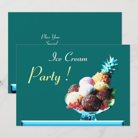 ICE CREAM BIRTHDAY PARTY 2, blauw groen Kaart (Voorkant / Achterkant)