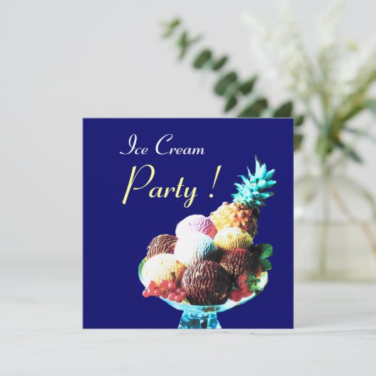 ICE CREAM BIRTHDAY PARTY, blauw Kaart (Staand voorkant)