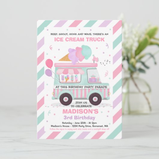 Ice Cream Birthday Party Drive beroemd gemaakt doo Kaart (Staand voorkant)