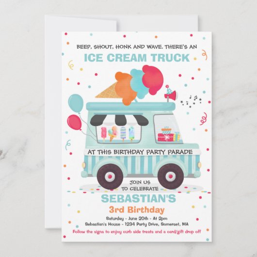 Ice Cream Birthday Party Drive beroemd gemaakt doo Kaart (Voorkant)