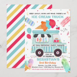 Ice Cream Birthday Party drive by Birthday Parade Kaart