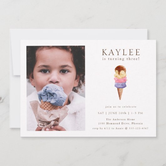Ice Cream Birthday Party - Fotouitnodiging Kaart (Voorkant)