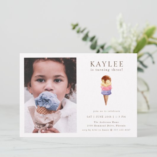 Ice Cream Birthday Party - Fotouitnodiging Kaart (Staand voorkant)