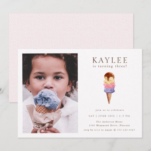 Ice Cream Birthday Party - Fotouitnodiging Kaart (Voorkant / Achterkant)