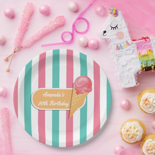 Ice Cream Birthday Party gepersonaliseerd Papieren Bordje (Feest)