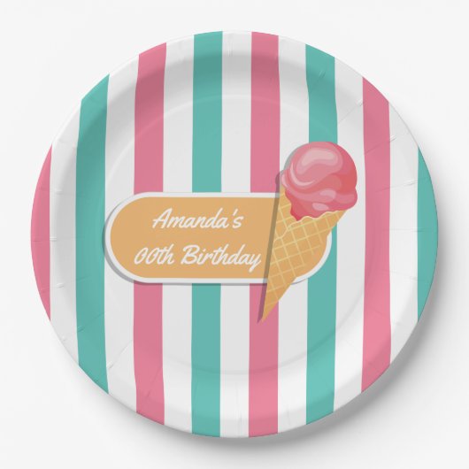 Ice Cream Birthday Party gepersonaliseerd Papieren Bordje (Voorkant)