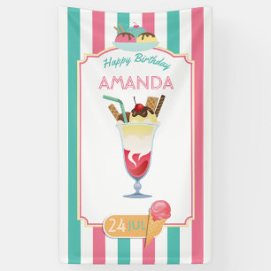 Ice Cream Birthday Party gepersonaliseerd Spandoek