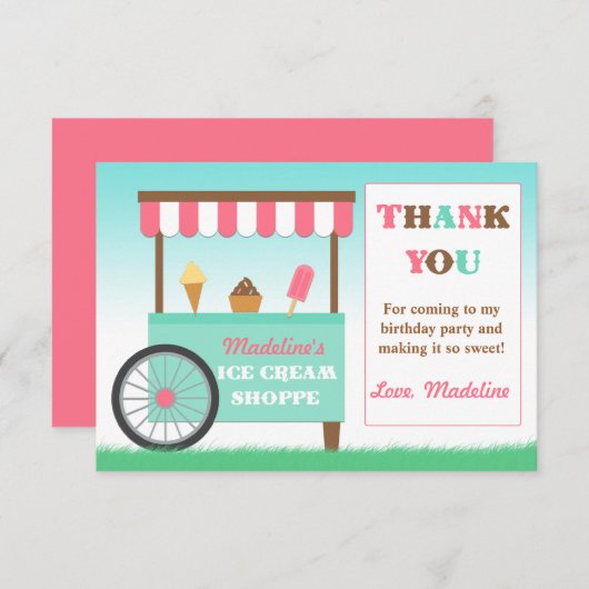 Ice Cream Birthday Party Hartelijk dank Bedankkaart (Voorkant / Achterkant)